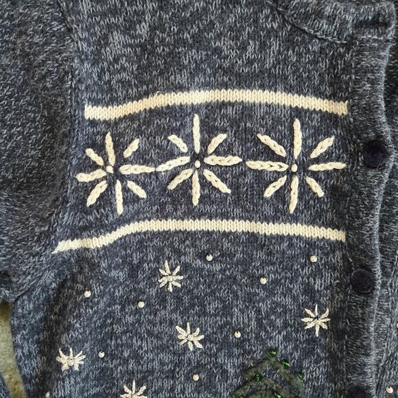 Vintage Reference Point Beaded Holiday Cardigan sz Medium Ice Skaters Christmas - Picture 9 of 12